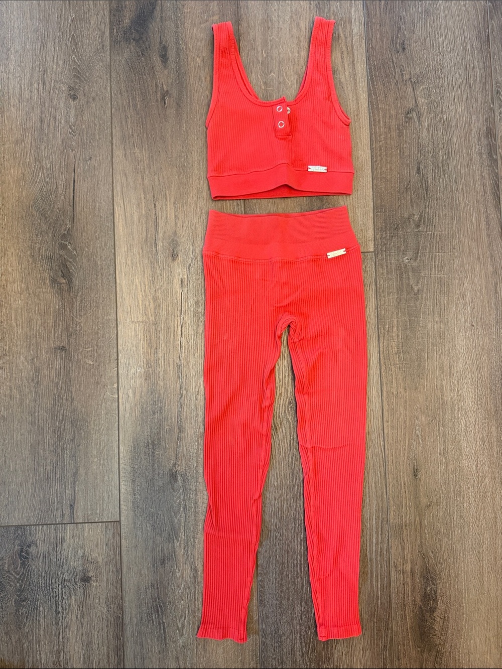 Bombshell Sportswear Ribbed Red Tank Top and Legging Set